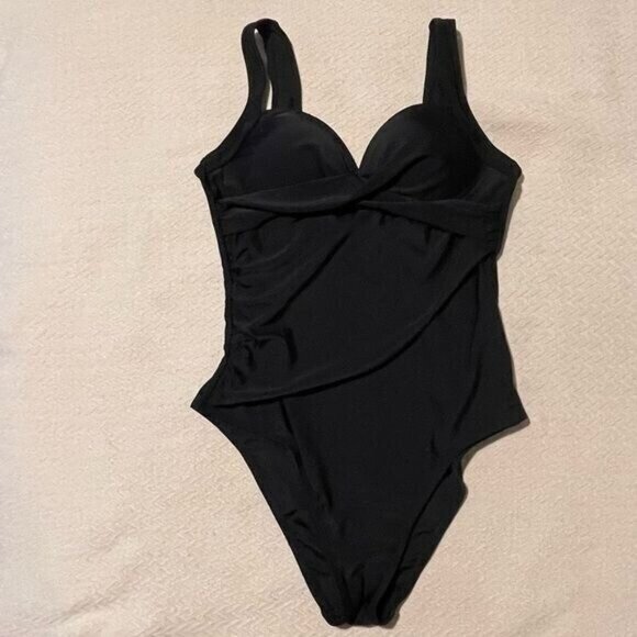 Cupshe Black One Piece Swimsuit Women’s Medium V-Neck Ruched Adjustable Straps - Picture 3 of 8